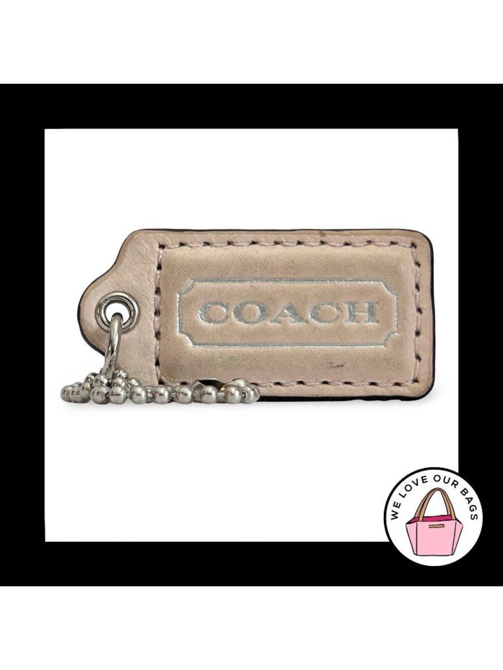 Limited Edition COACH HANG TAG 2" Beige Cream Leather Bag Charm Keychain Fob